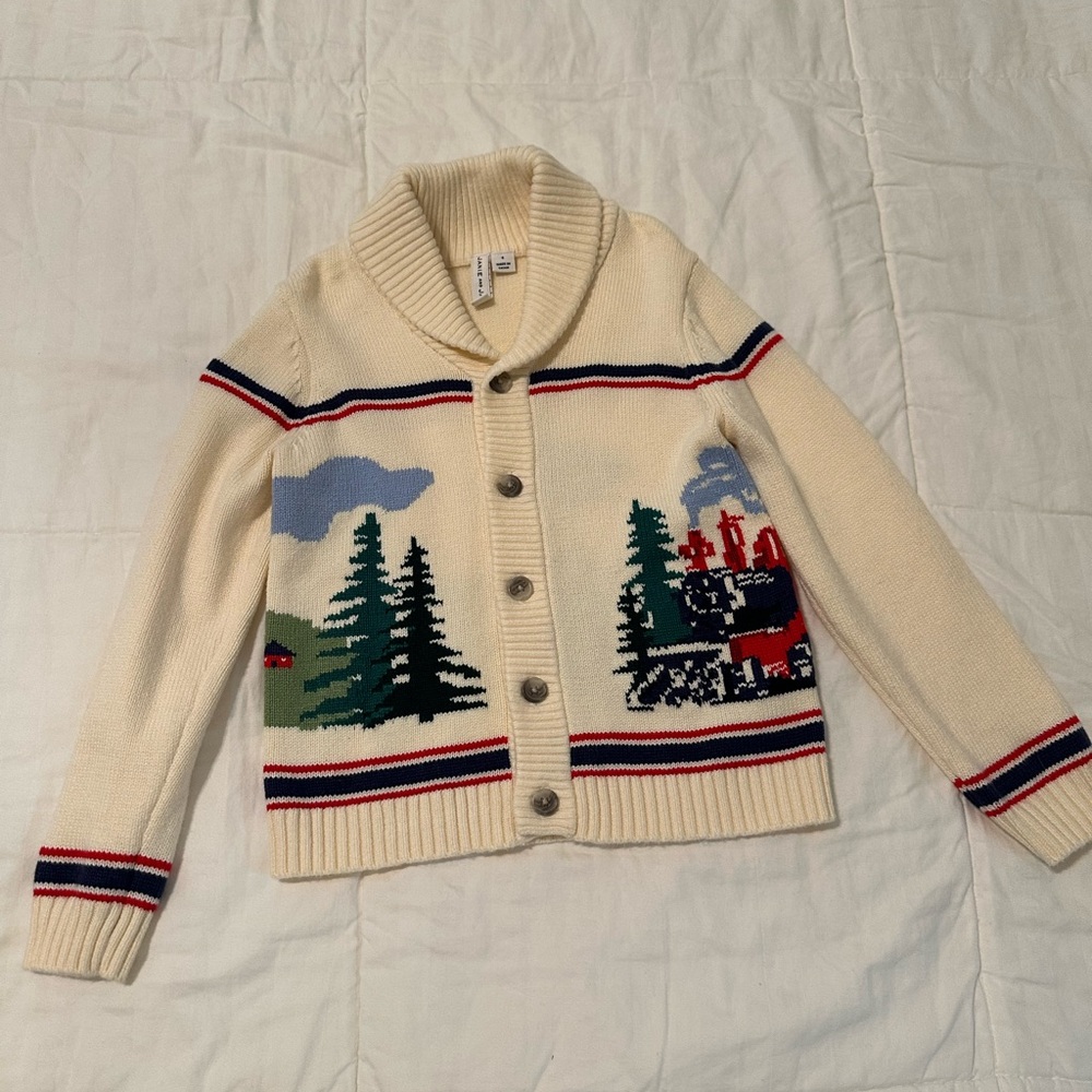 Janie and Jack Cream Cardigan with Scenic Design